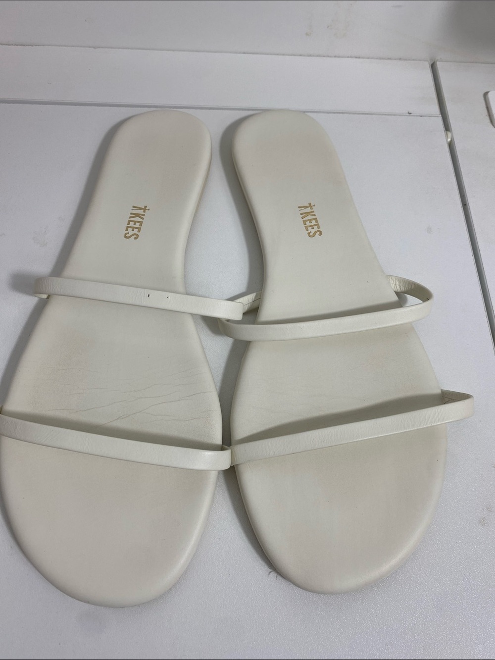 TKEES Cream Double-strap Minimal Slide Sandals Size 11 US